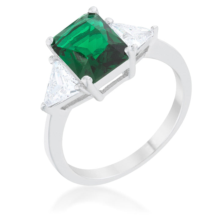 Dg Silver Delights Classic Emerald Green Sterling Silver Engagement Ring Image 1