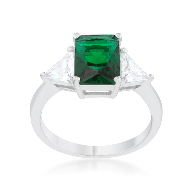 Dg Silver Delights Classic Emerald Green Sterling Silver Engagement Ring Image 2