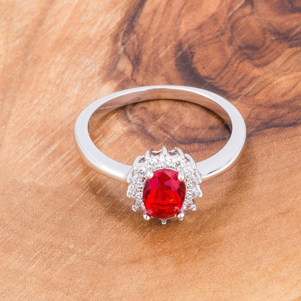 Dg Silver Delights Ruby Red CZ Petite Oval Ring Image 2