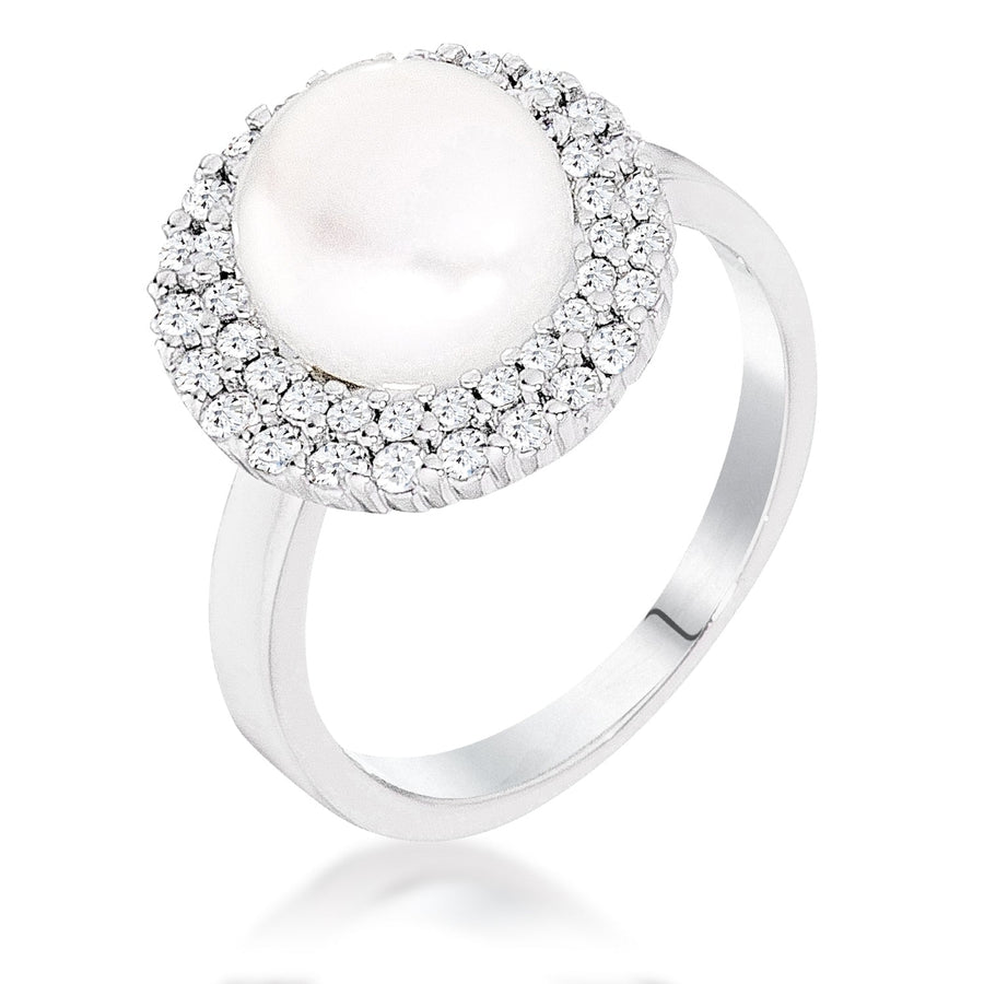 Dg Silver Delights Rhodium Plated Double Halo Ethereal Pearl Cocktail Ring Image 1