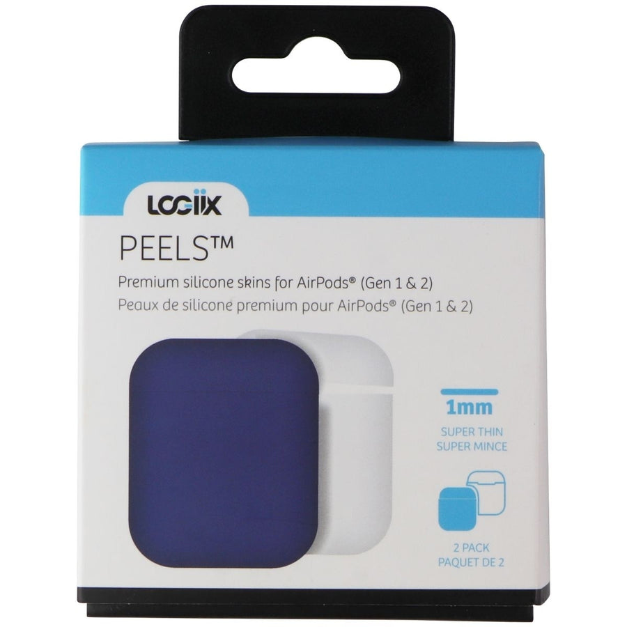 Logiix Peels Silicone Skins for Apple Airpods (Gen 1 and 2) - 2 Pack/Navy and White Image 1