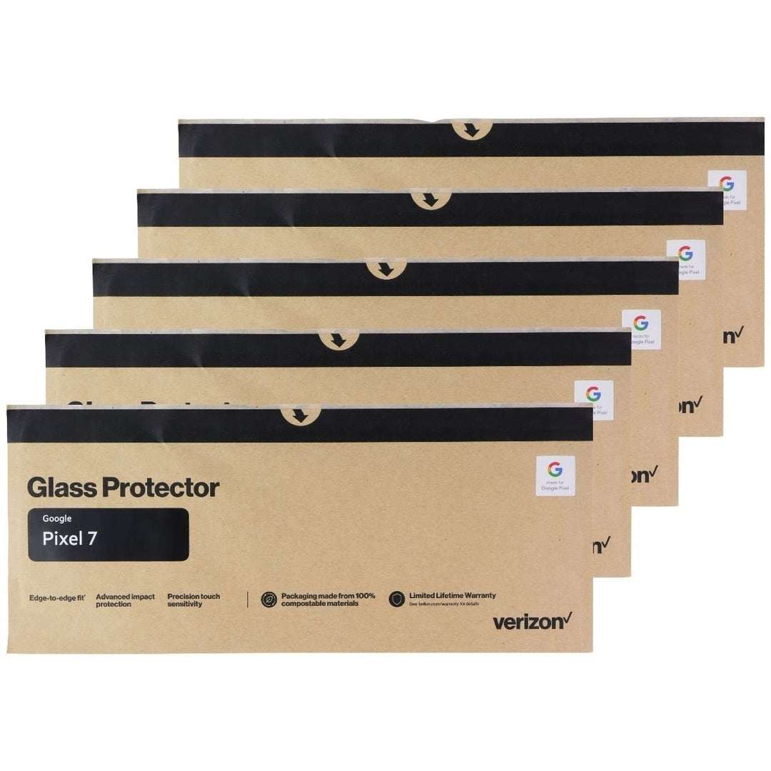 Verizon/Belkin Glass Screen Protectors for Google Pixel 7 - (5-Pack) BULK PKG Image 1