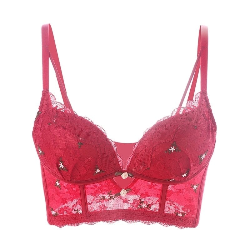 Women Fashion French Wedding Bra Embroidered Lace Underwear Year Red Push Up Brassiere Lingerie Gather Underwire Image 10