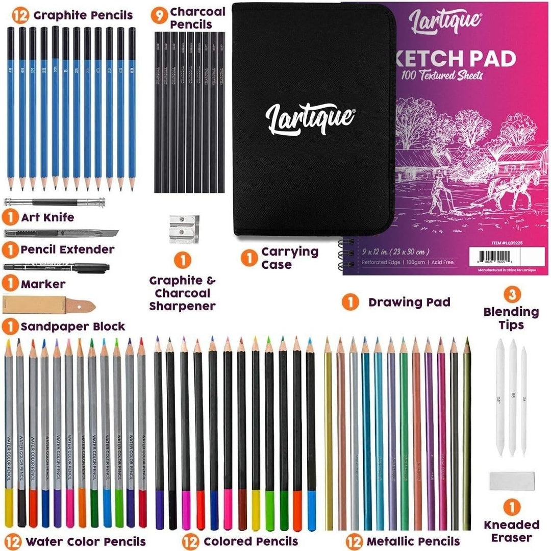 Lartique Art Supplies and Drawing Kit 32-pc or 71 pc Drawing Supplies Drawing Kit - Art Supplies for Adults and Kids Image 3