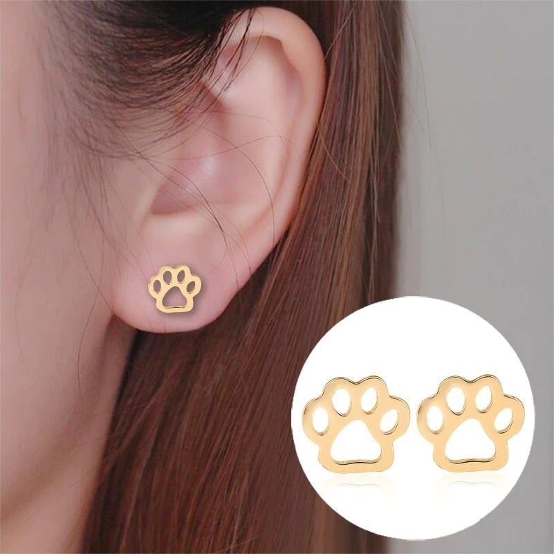 Cat Dog Paw Print Fashion Stud Earrings Image 1