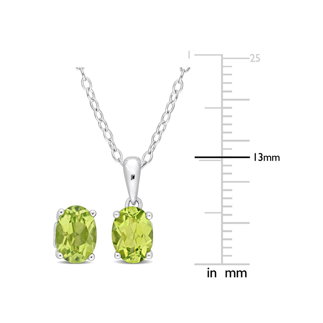 2.46 Carat (ctw) Oval-Cut Peridot Solitaire Earrings and Pendant Set in Sterling Silver Image 2