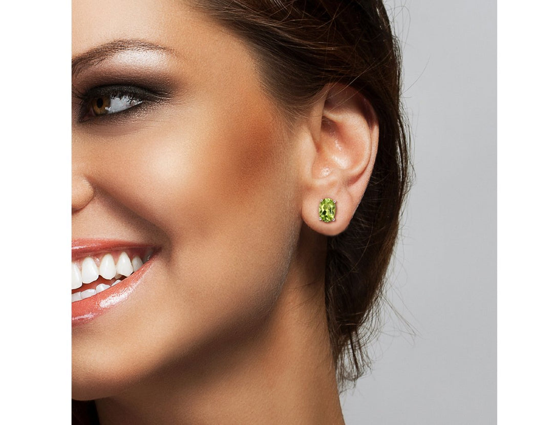 2.46 Carat (ctw) Oval-Cut Peridot Solitaire Earrings and Pendant Set in Sterling Silver Image 3