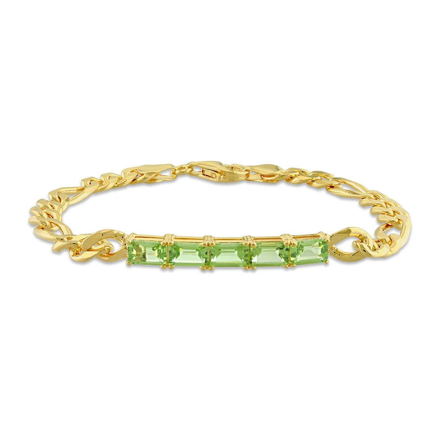 2.85 Carat (ctw) Peridot Figaro Bracelet in Yellow Sterling Silver (7.25 Inches) Image 1