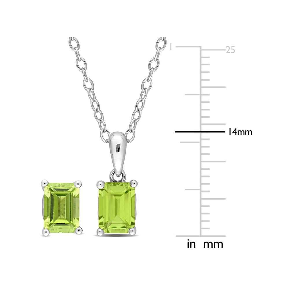 2.92 Carat (ctw) Emerald-Cut Peridot Solitaire Earrings and Pendant Set in Sterling Silver Image 2