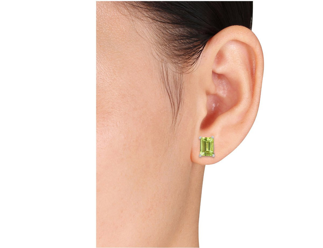 2.92 Carat (ctw) Emerald-Cut Peridot Solitaire Earrings and Pendant Set in Sterling Silver Image 4