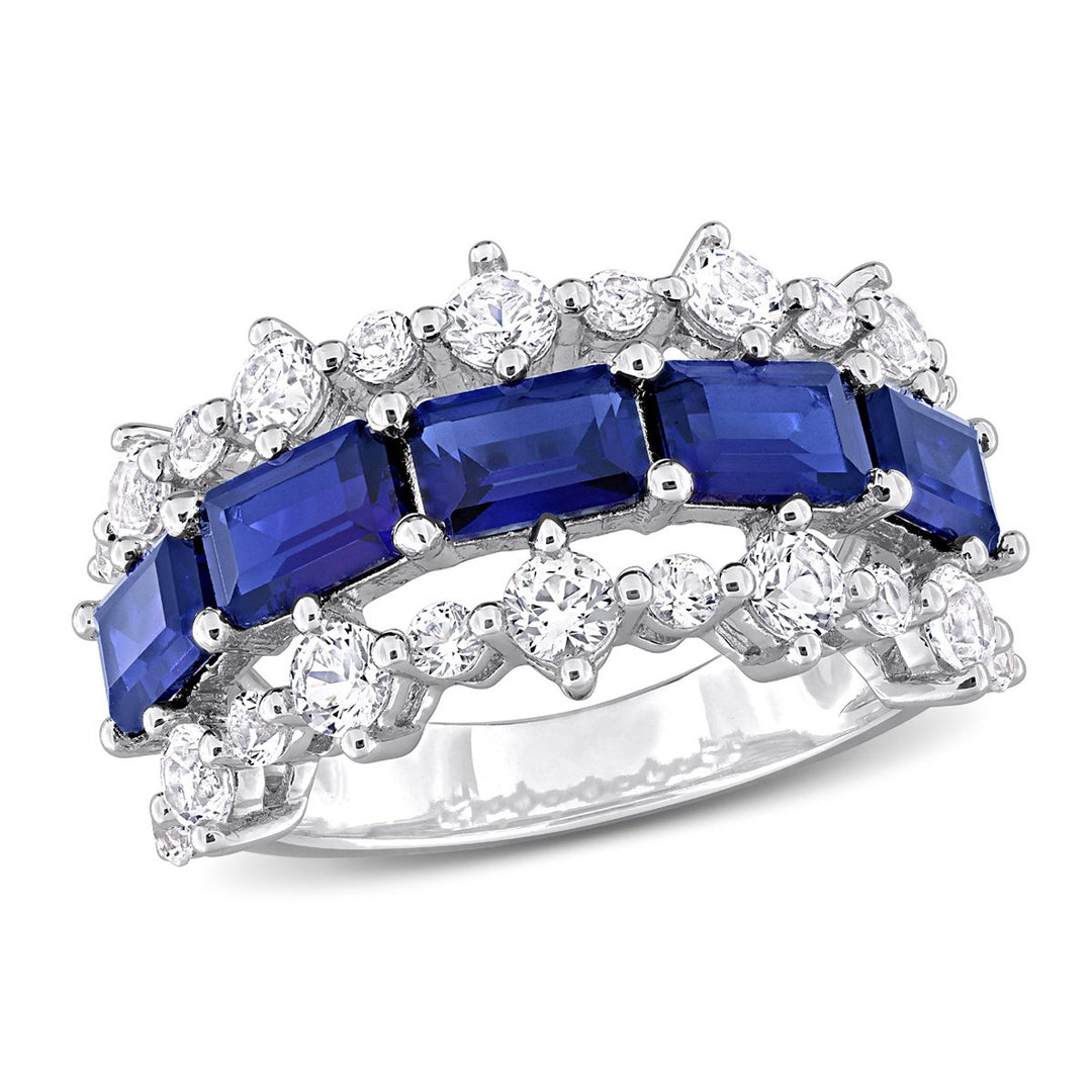 6.65 (ctw) Lab-Created Blue and White Sapphire Ring Band in Sterling Silver Image 1