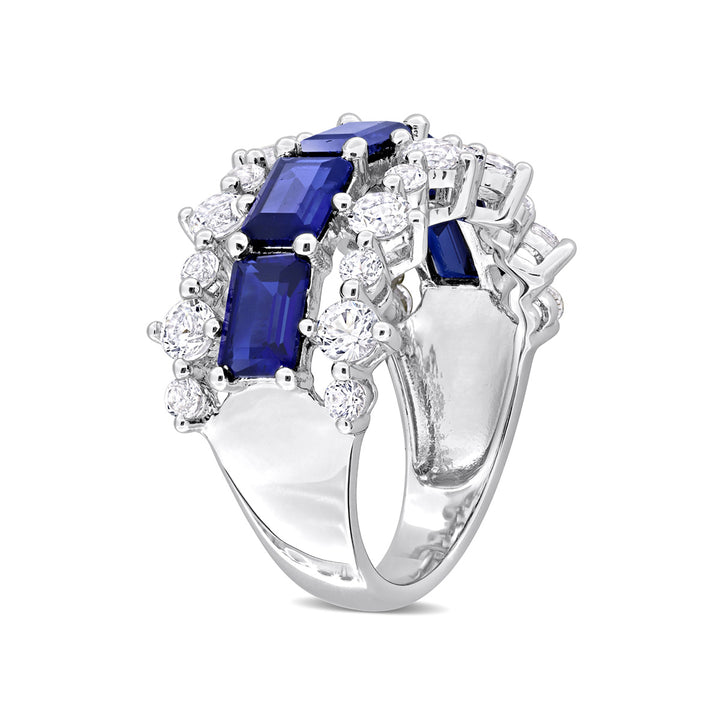 6.65 (ctw) Lab-Created Blue and White Sapphire Ring Band in Sterling Silver Image 2