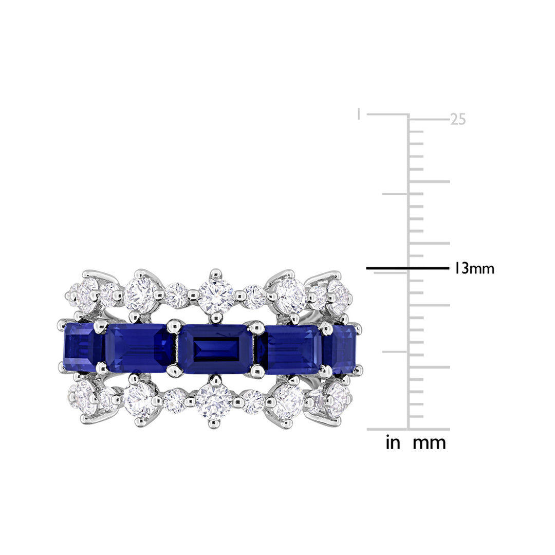 6.65 (ctw) Lab-Created Blue and White Sapphire Ring Band in Sterling Silver Image 3