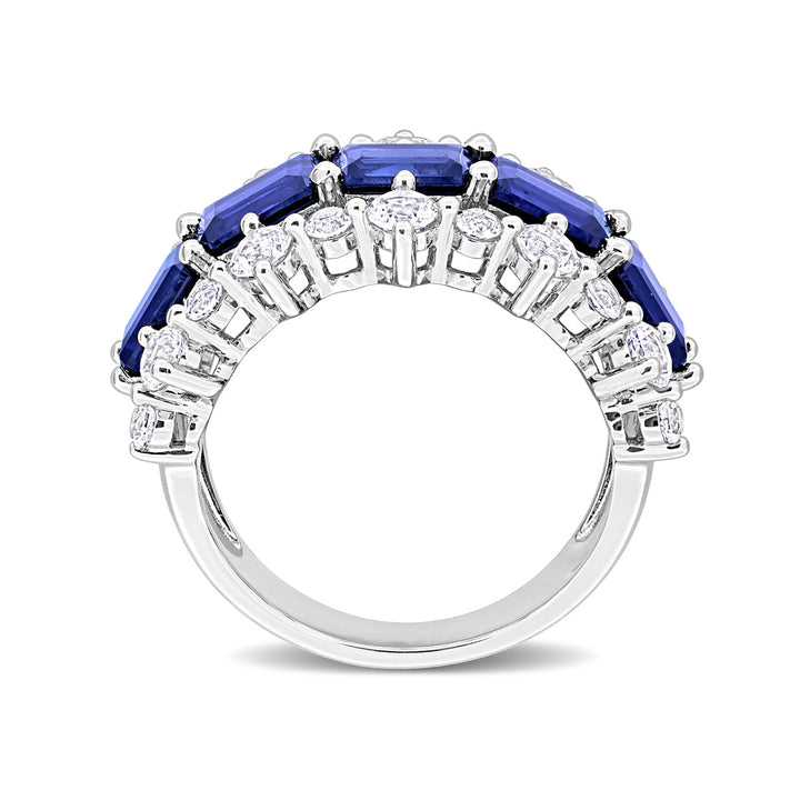 6.65 (ctw) Lab-Created Blue and White Sapphire Ring Band in Sterling Silver Image 4