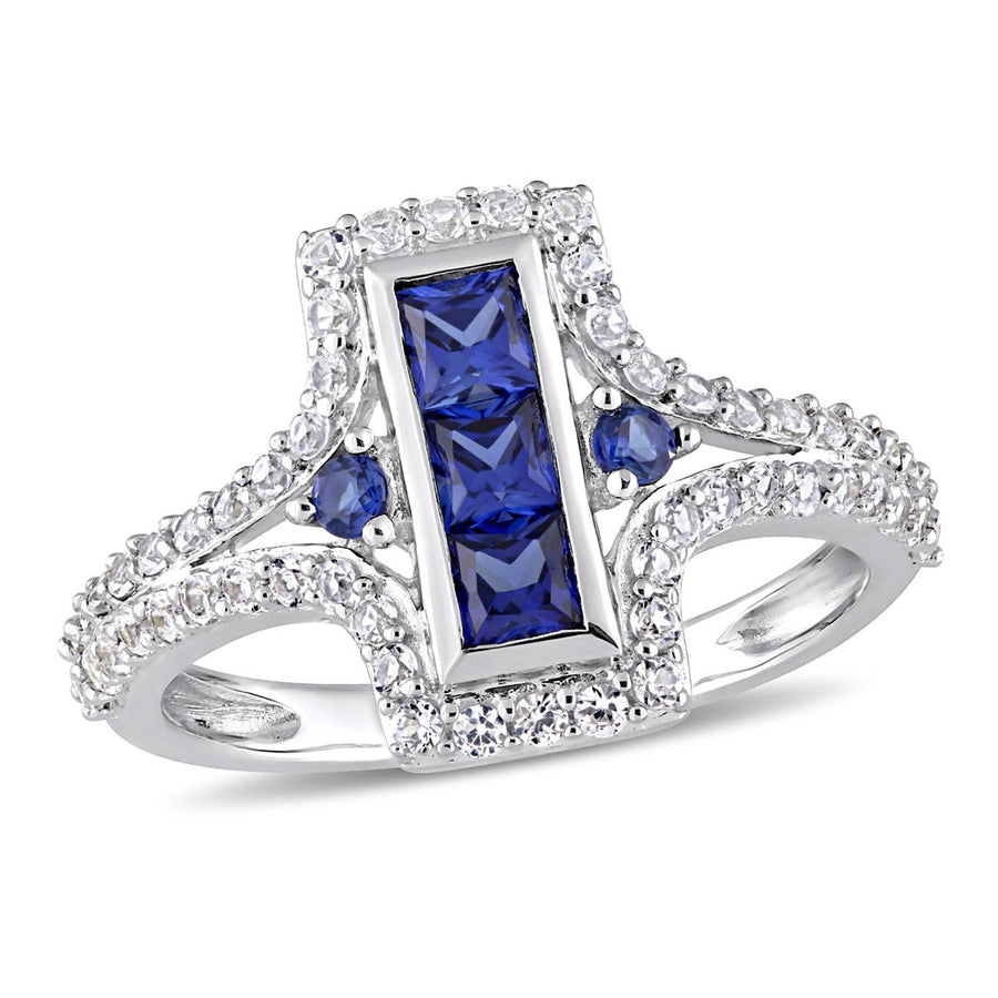 1.12 Carat (ctw) Lab-Created Blue and White Sapphire Halo Ring in Sterling Silver Image 1