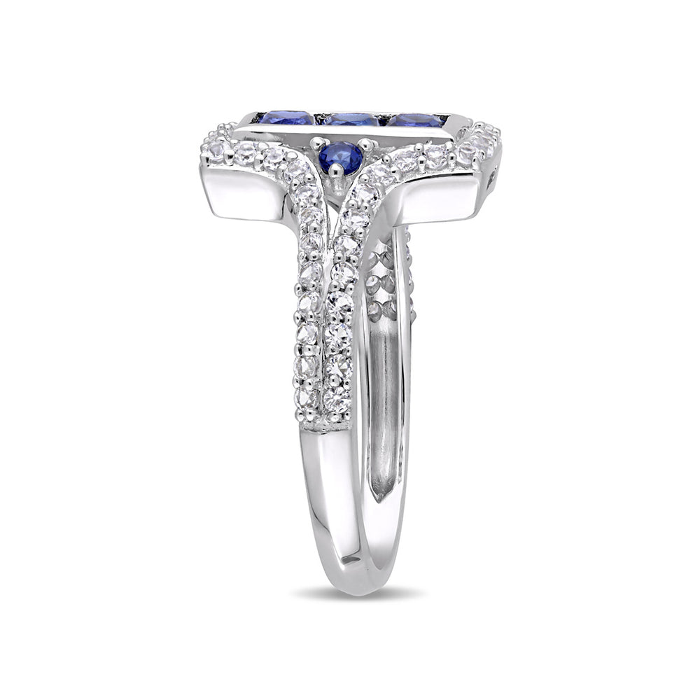 1.12 Carat (ctw) Lab-Created Blue and White Sapphire Halo Ring in Sterling Silver Image 2