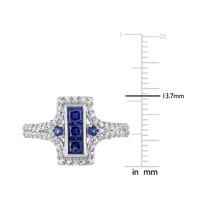 1.12 Carat (ctw) Lab-Created Blue and White Sapphire Halo Ring in Sterling Silver Image 3