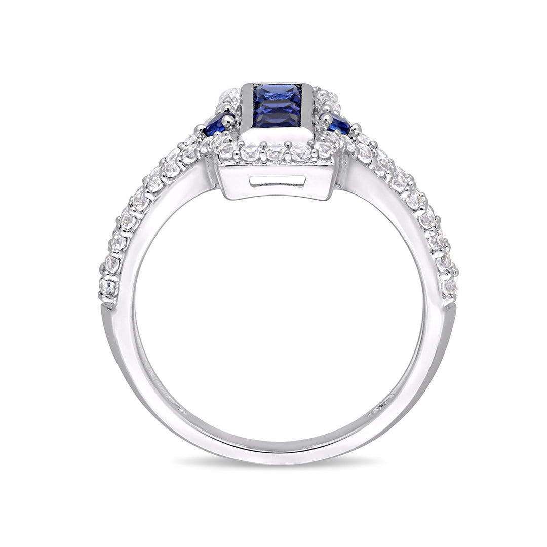 1.12 Carat (ctw) Lab-Created Blue and White Sapphire Halo Ring in Sterling Silver Image 4