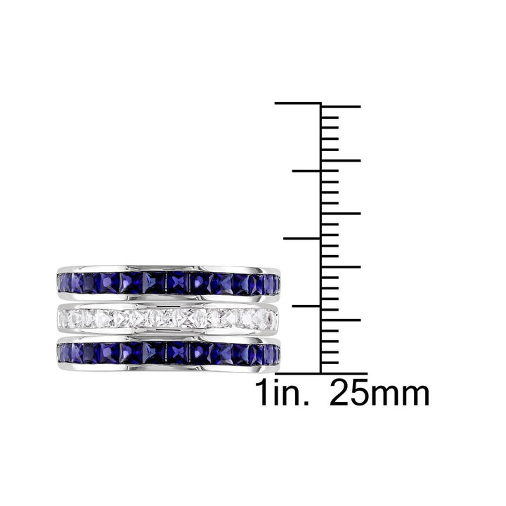 2.25 Carat (ctw) Lab-Created Blue Sapphire and White Sapphire Three Band Ring Set Sterling Silver Image 3