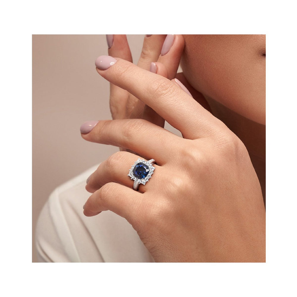 3.60 Carat (ctw) Lab-Created Blue and White Sapphire Halo Ring in Sterling Silver Image 2