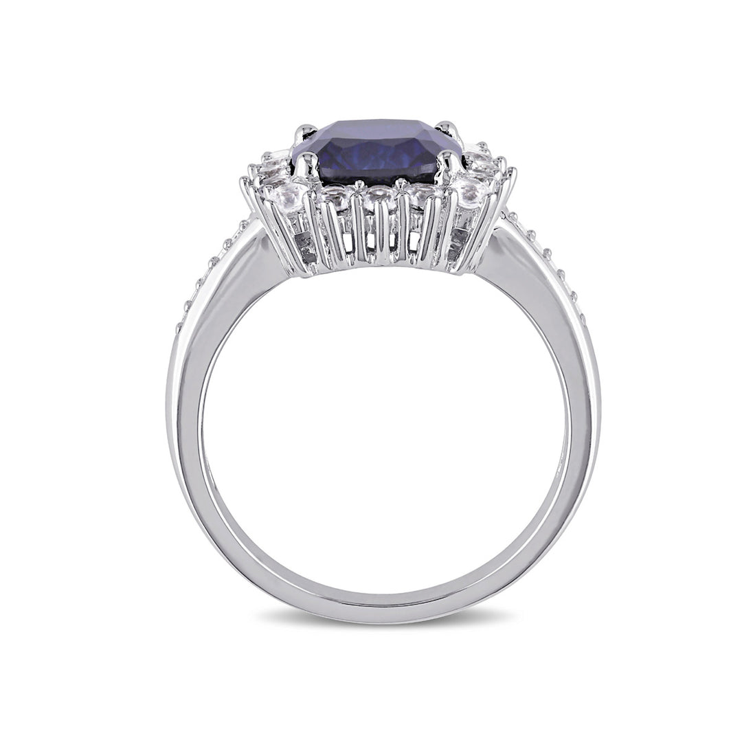 3.60 Carat (ctw) Lab-Created Blue and White Sapphire Halo Ring in Sterling Silver Image 3