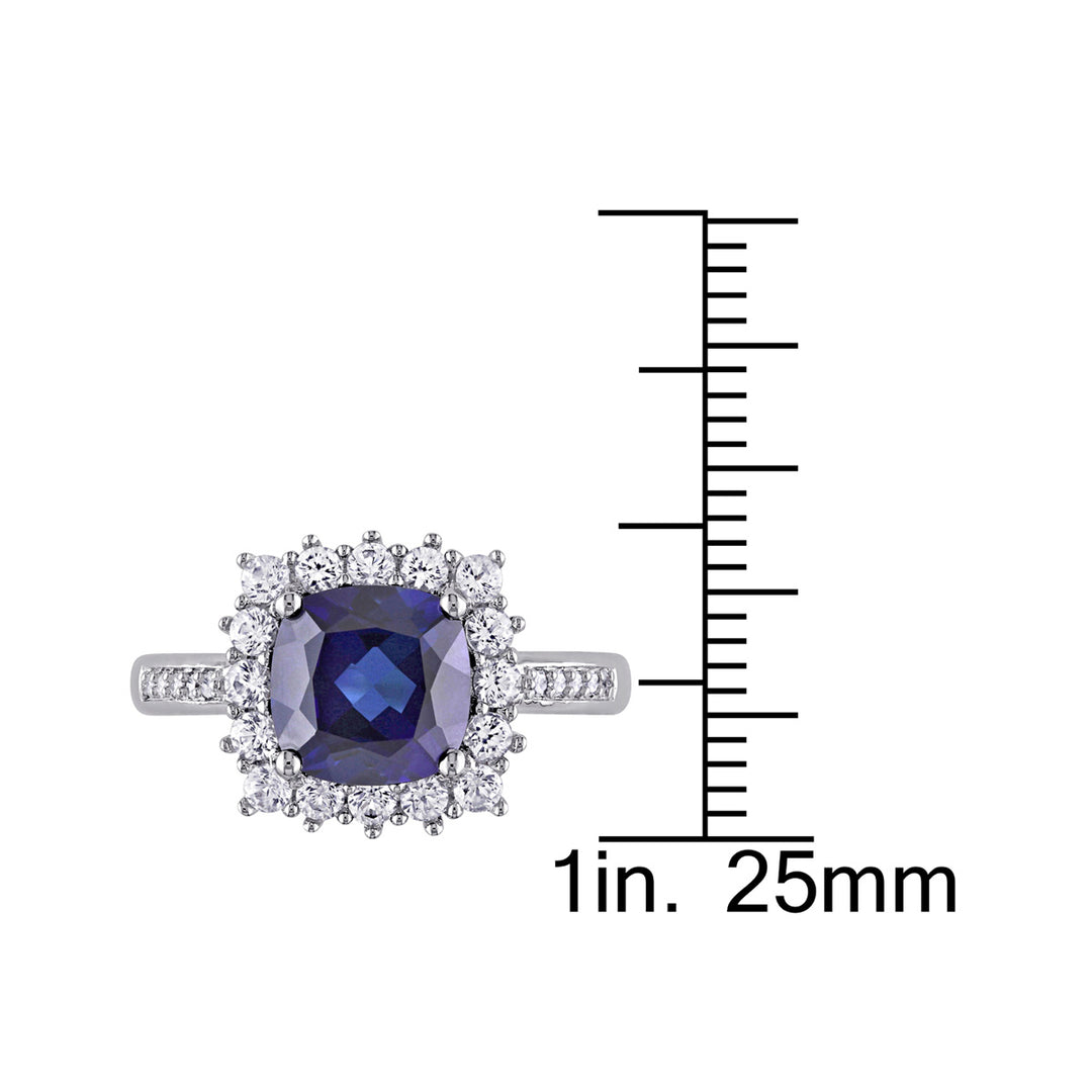 3.60 Carat (ctw) Lab-Created Blue and White Sapphire Halo Ring in Sterling Silver Image 4