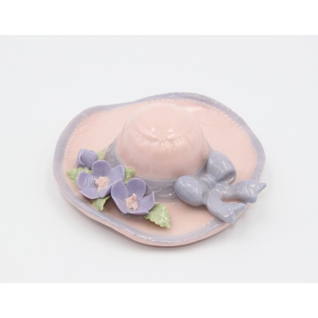 Ceramic Pink Hat with Flowers Figurine  Mom 3.25" Image 2