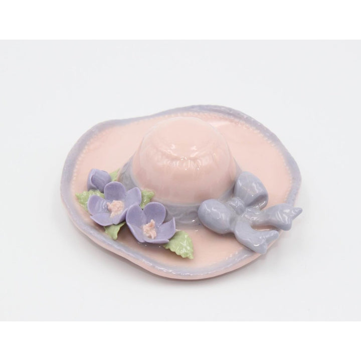 Ceramic Pink Hat with Flowers Figurine  Mom 3.25" Image 2