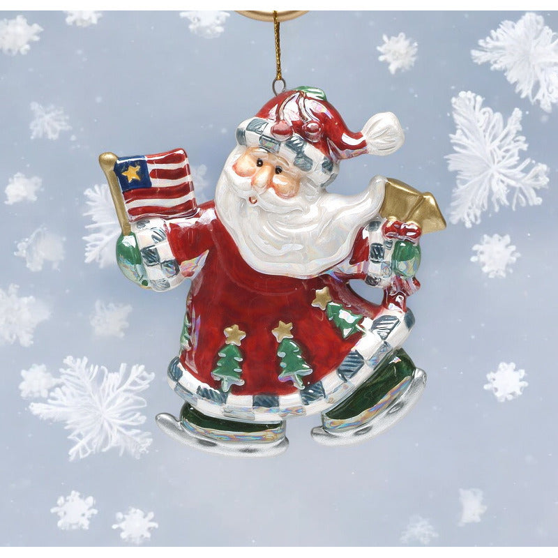 Ceramic Santa Claus Ornament American Flag 3.5 Inch Image 1