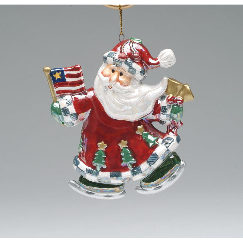 Ceramic Santa Claus Ornament American Flag 3.5 Inch Image 2