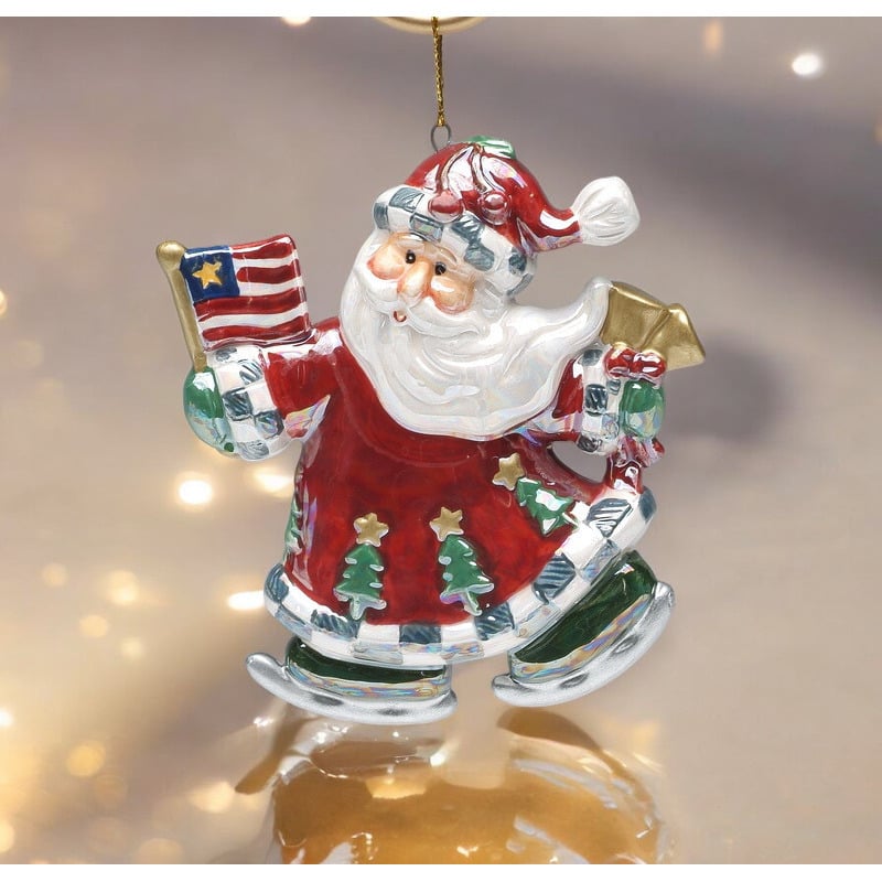 Ceramic Santa Claus Ornament American Flag 3.5 Inch Image 3