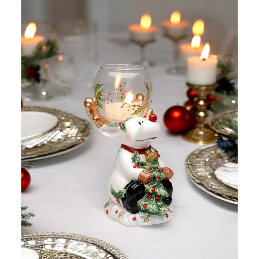 Ceramic Reindeer Tealight Candle Holder 6.5in Image 1