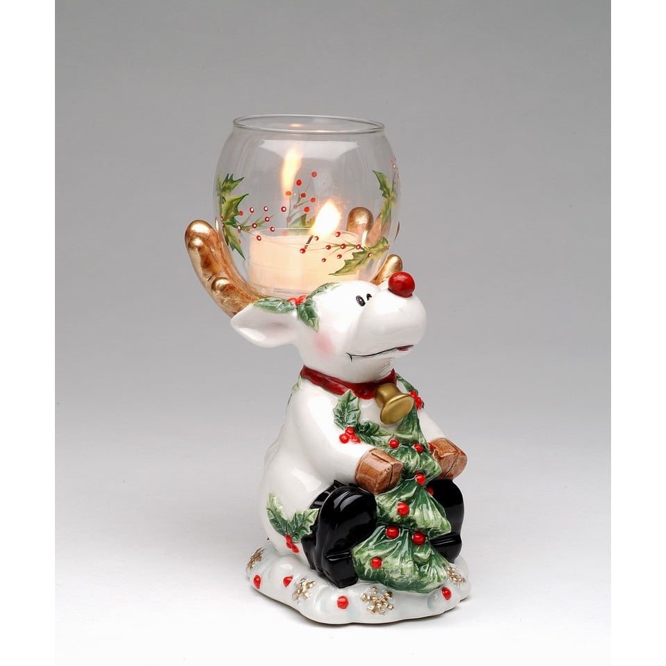 Ceramic Reindeer Tealight Candle Holder 6.5in Image 2