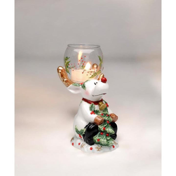 Ceramic Reindeer Tealight Candle Holder 6.5in Image 3