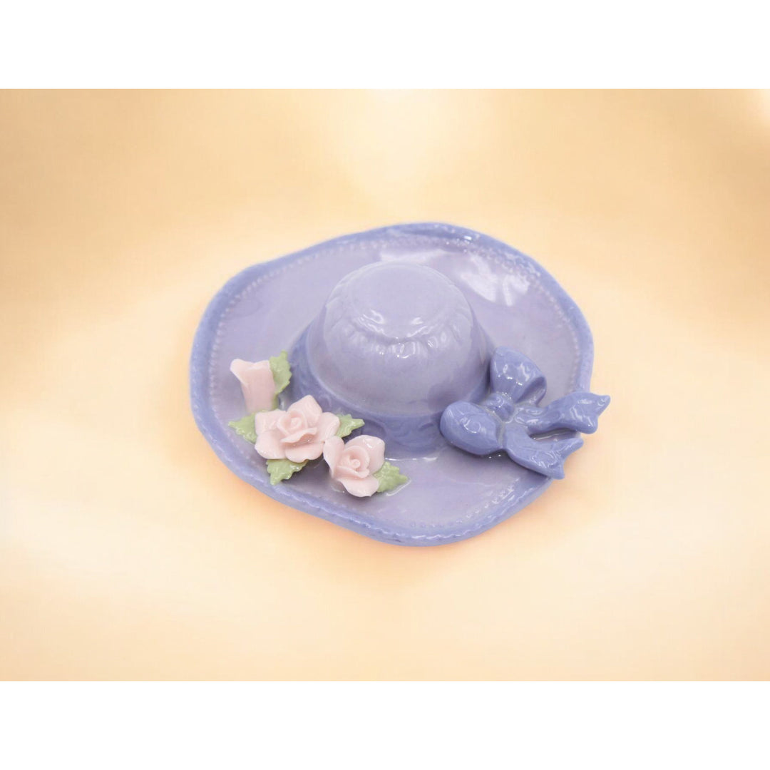 Ceramic Purple Hat with Rose Flowers Figurine, Image 2