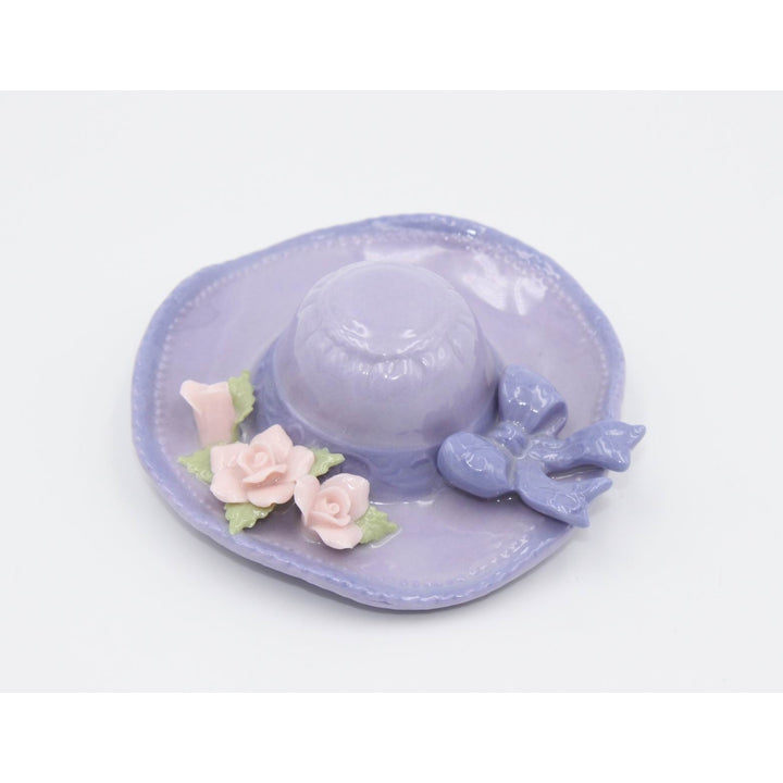 Ceramic Purple Hat with Rose Flowers Figurine, Image 3