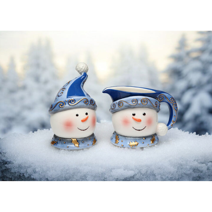 Ceramic Snowman Sugar and Creamer Set 5 Inch Christmas Hot Cocoa Image 1