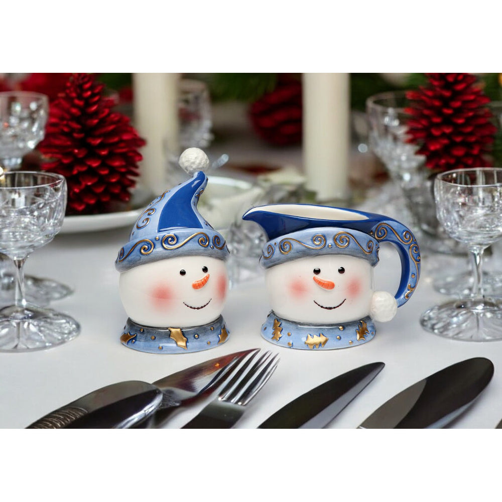 Ceramic Snowman Sugar and Creamer Set 5 Inch Christmas Hot Cocoa Image 2