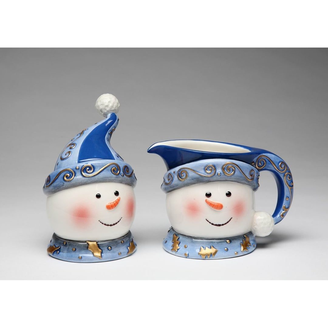 Ceramic Snowman Sugar and Creamer Set 5 Inch Christmas Hot Cocoa Image 3