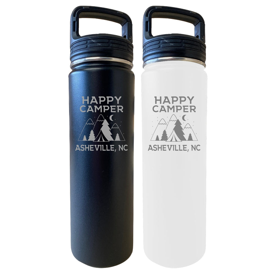 25 Pack Asheville North Carolina Happy Camper 32 Oz Engraved Black and White Insulated Double Wall Stainless Steel Water Image 1