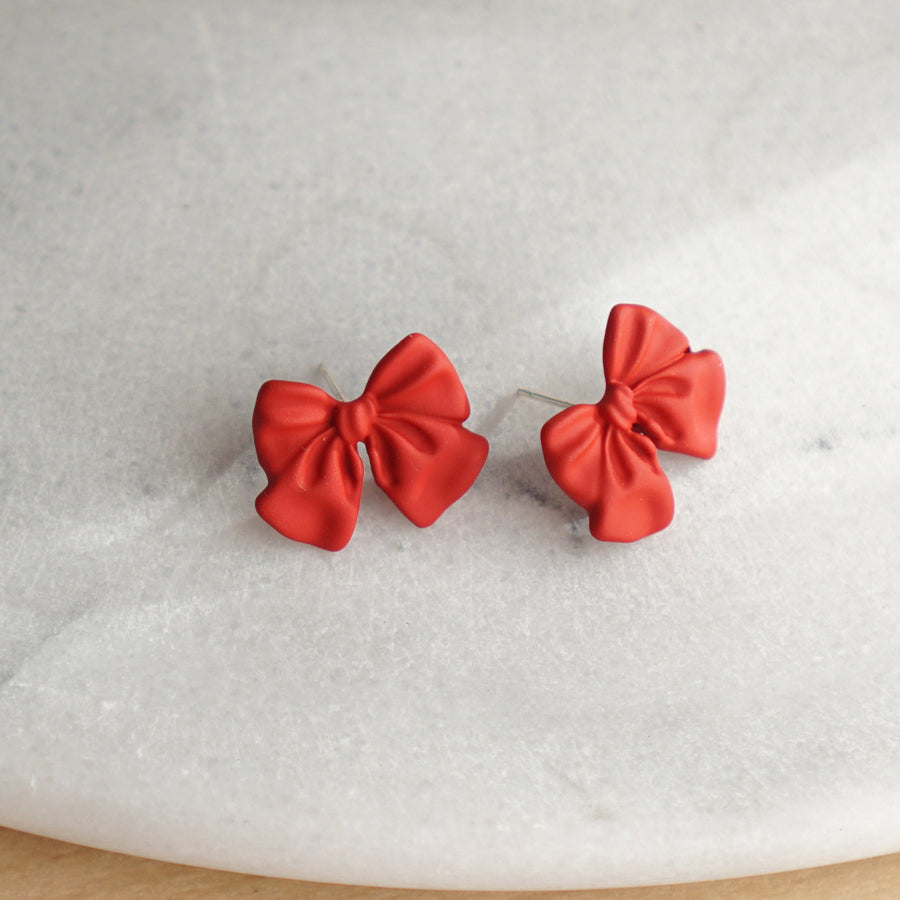 Red Ribbon Stud Earrings Red Christmas Bow Earrings Holiday Bow Stud Earrings Christmas Gift Idea Stocking Stuffers Image 1