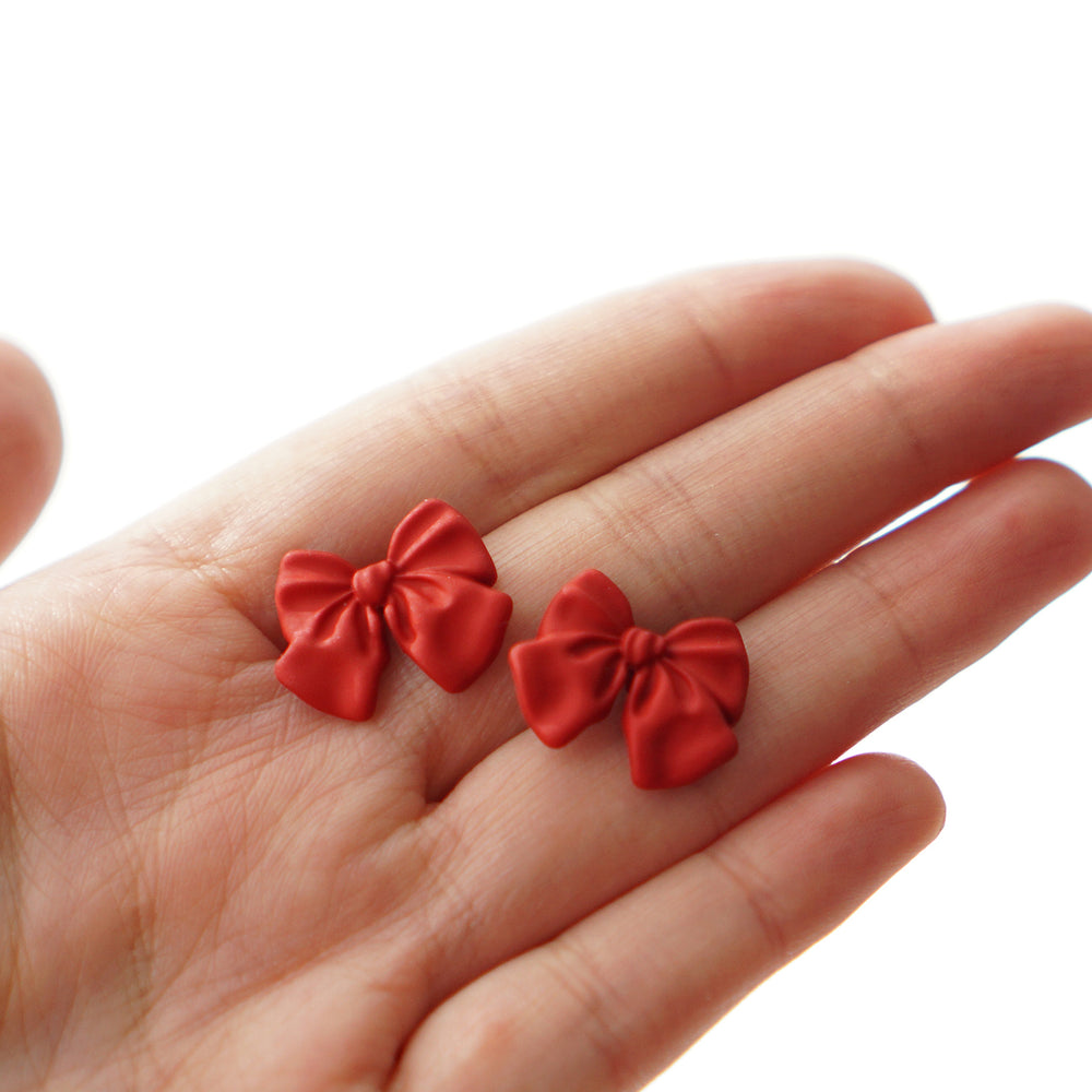 Red Ribbon Stud Earrings Red Christmas Bow Earrings Holiday Bow Stud Earrings Christmas Gift Idea Stocking Stuffers Image 2