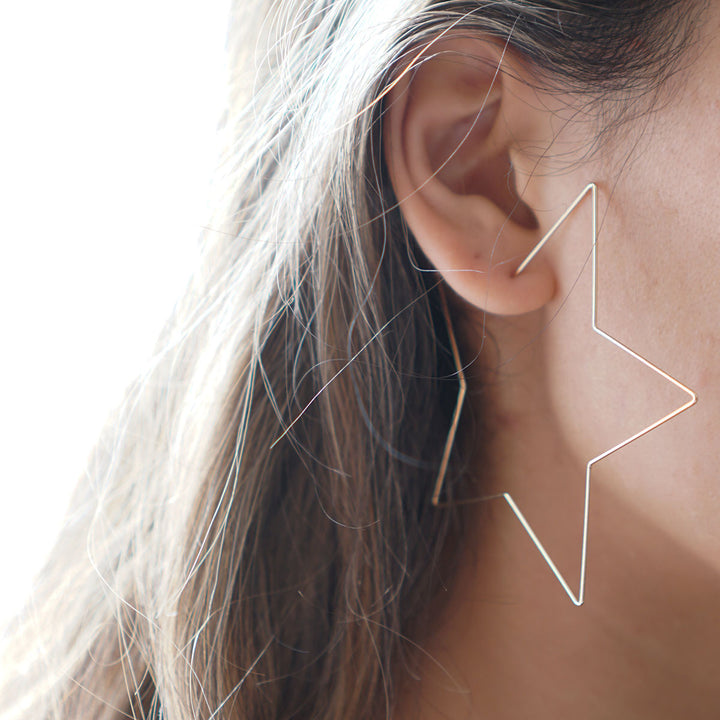 Simple Star Hoop Earrings Minimal Star Hoop Jewelry Silver or Gold Star Hoops Image 1