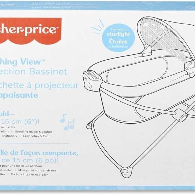 Fisher-Price Portable Baby Bassinet Foldable with Projection Lights Music Image 6