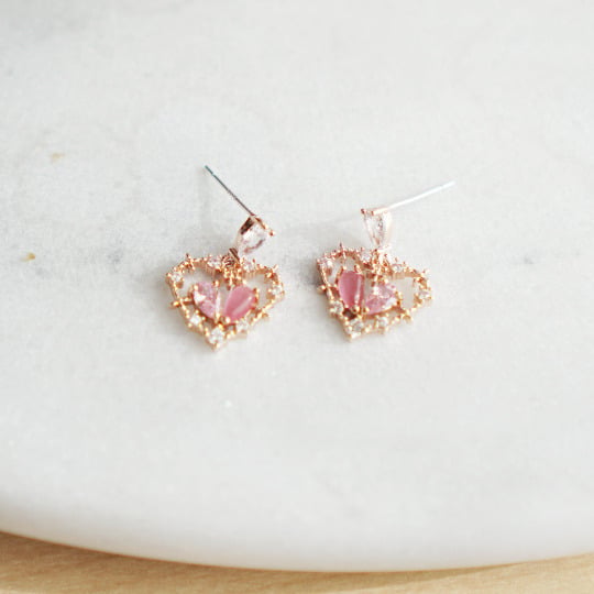 Heart Stud Earrings Pink Heart Earrings Delicate Dainty Heart Earrings Simple Pink Heart Earrings Image 3