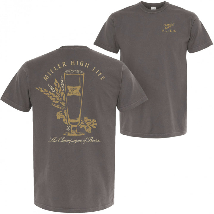 Miller High Life The Champagne of Beers Garment Dyed Grey Front and Back T-Shirt Image 1