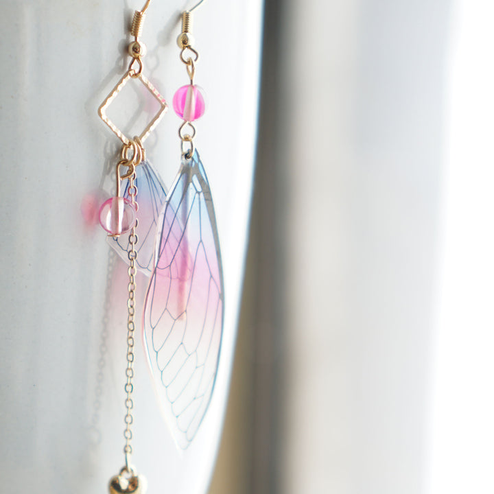 Gradient Butterfly Earrings Chiffon Pink and Purple Asymmetrical Butterfly Earrings Mismatched Earrings Image 1