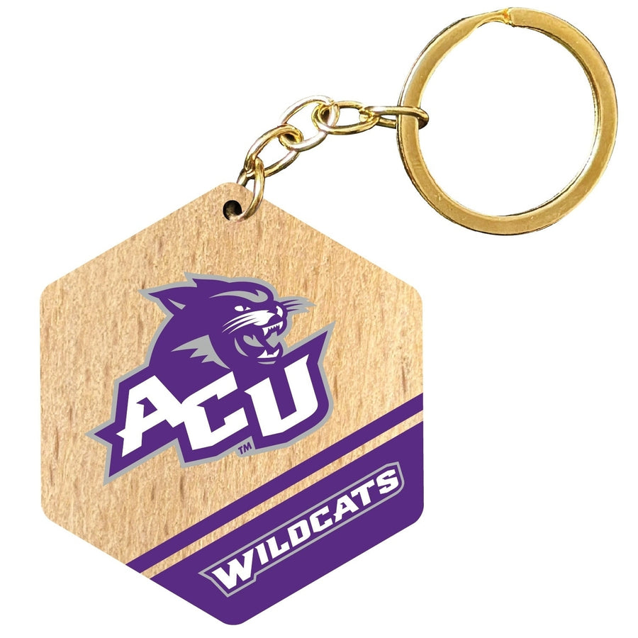 Abilene Christian University 2" Wooden Hexagon Keychain Officially Licensed Collegiate Product Image 1