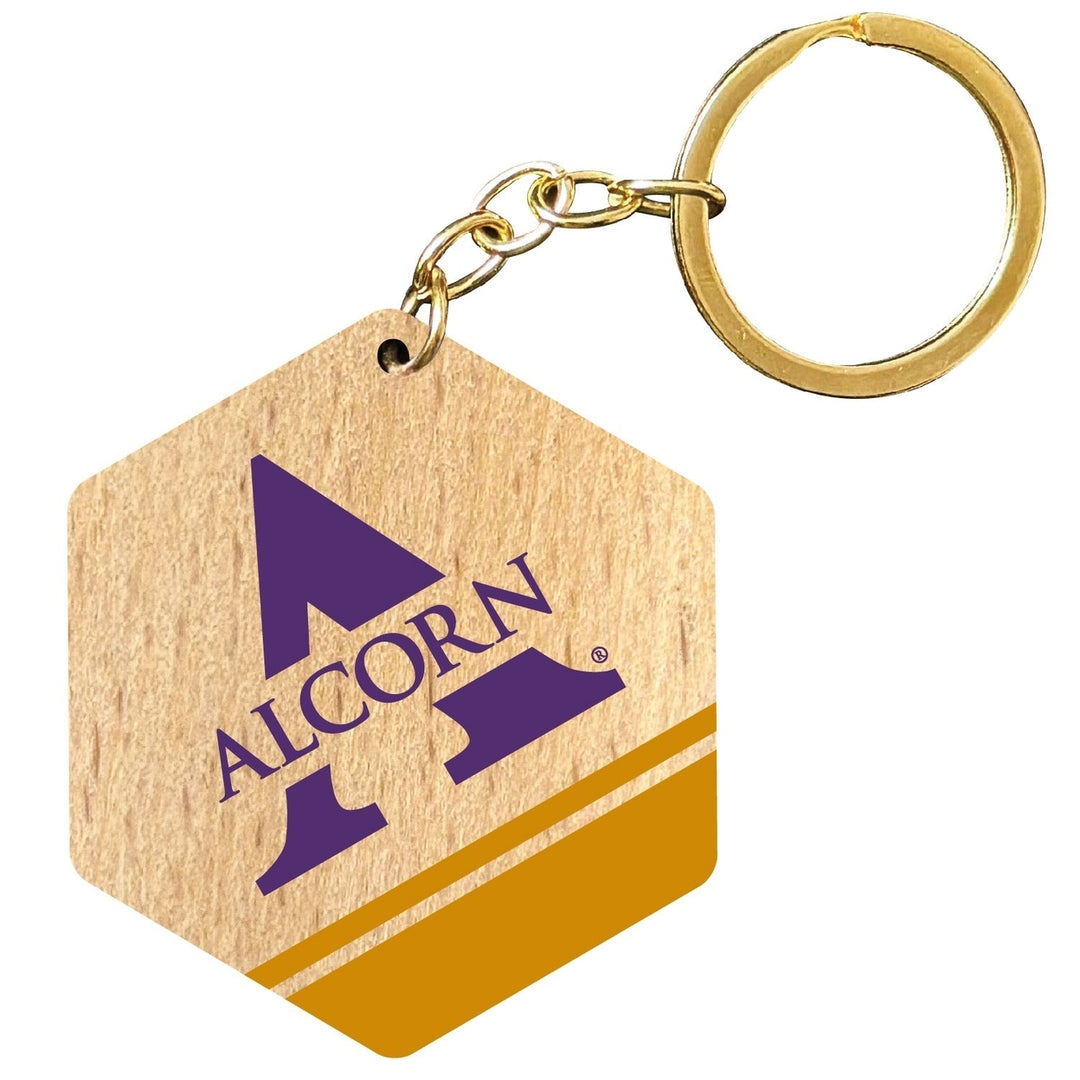 Alcorn State Braves 2" Wooden Hexagon Keychain Officially Licensed Collegiate Product Image 1