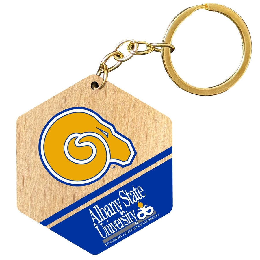 Albany State University 2" Wooden Hexagon Keychain Officially Licensed Collegiate Product Image 1